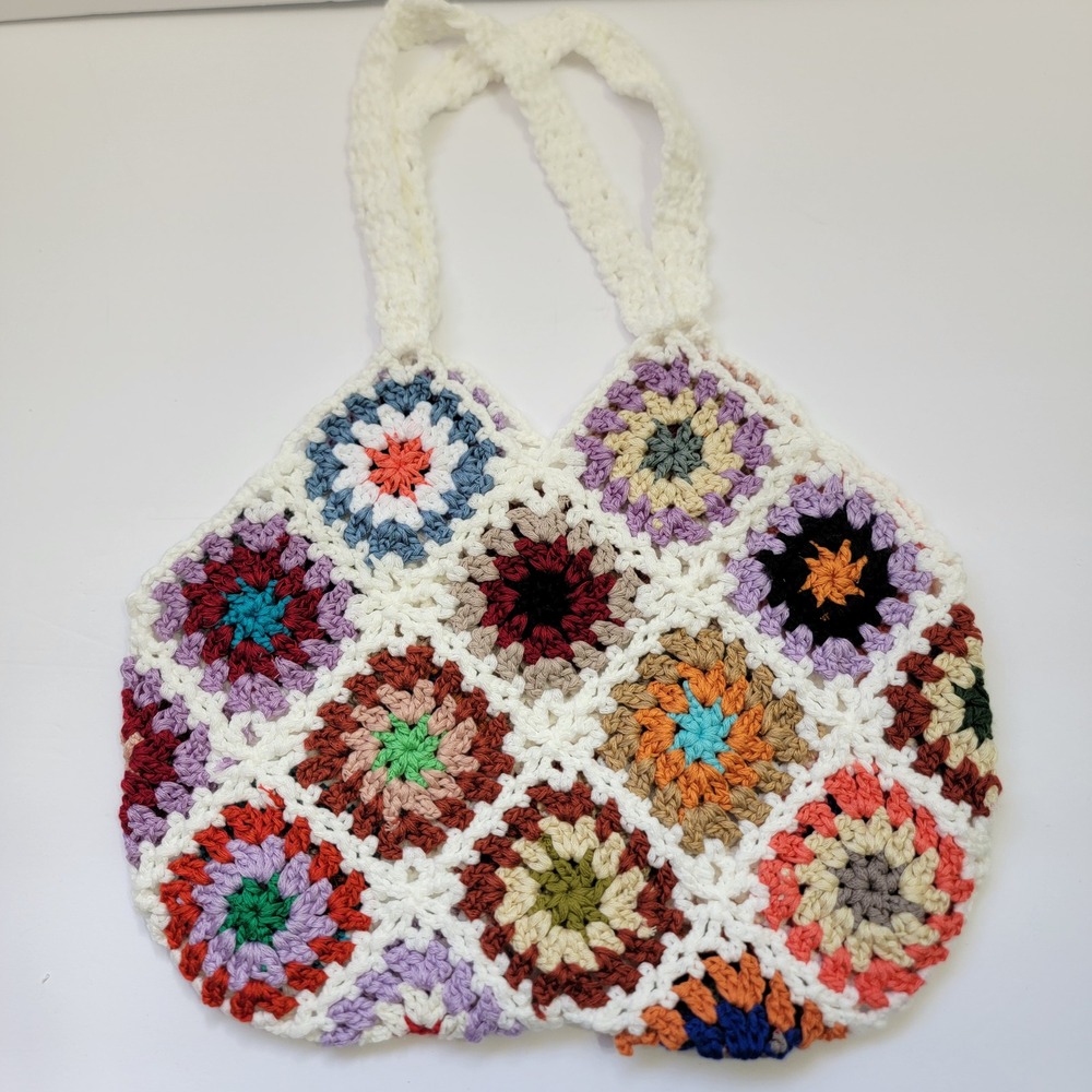 NEW Handmade Crochet Knit Granny Squares Mini Tote Bag‎ Boho Hand Bag